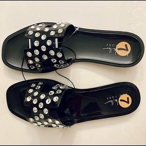 Nicole Miller NY Black Rhinestone Jelly Slides NEVER WORN! Size 7